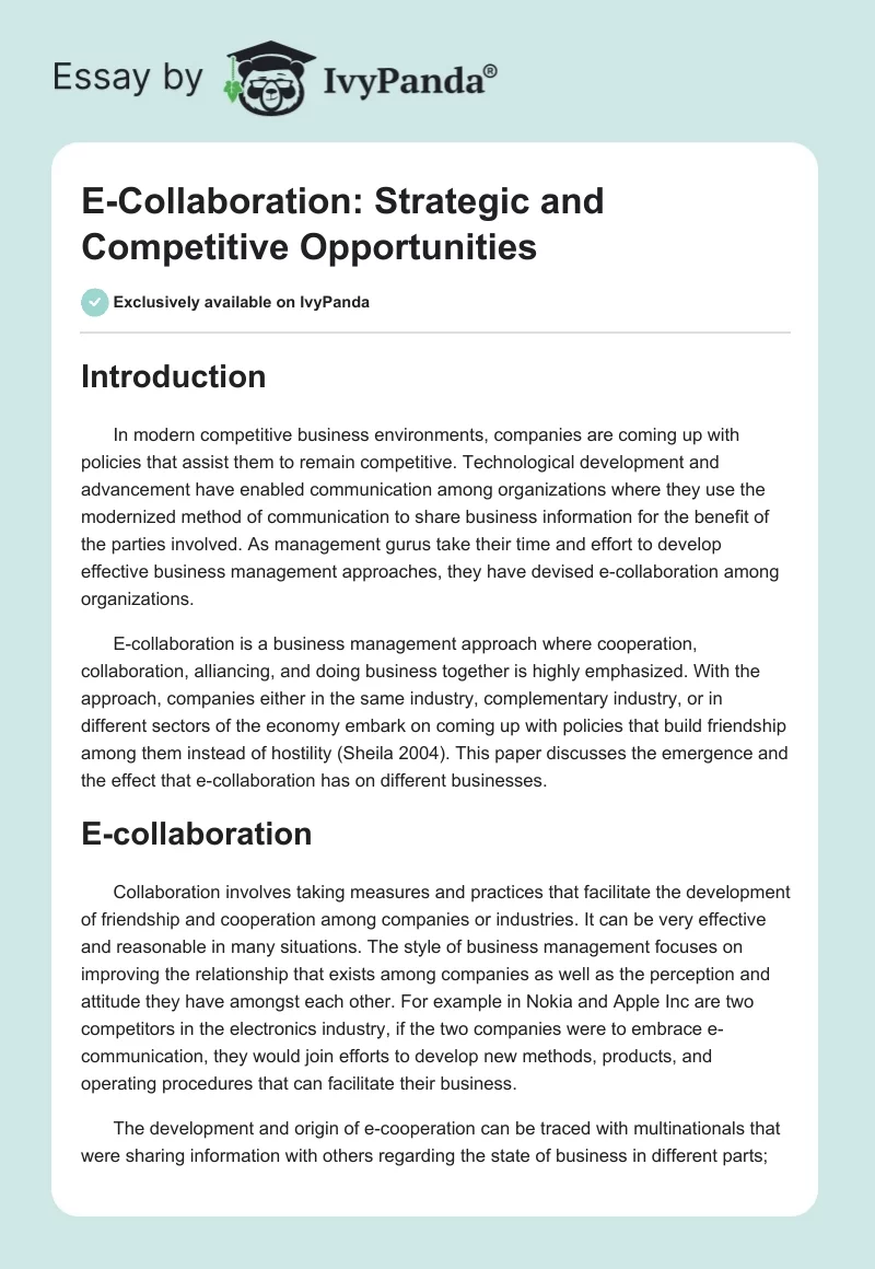 E-Collaboration: Strategic and Competitive Opportunities - 2222 Words ...
