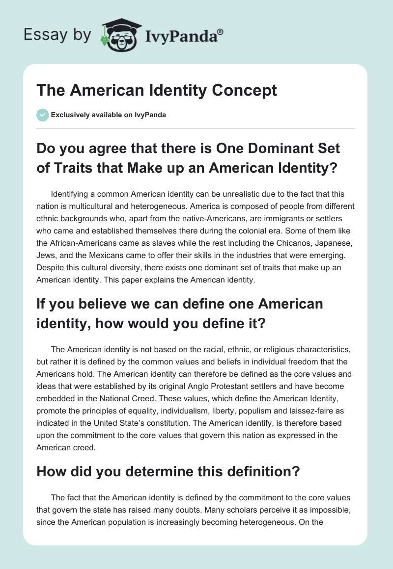 The American Identity Concept. Page 1