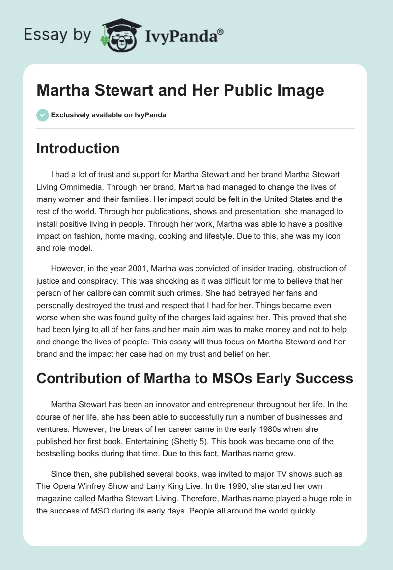 Martha Stewart and Her Public Image. Page 1