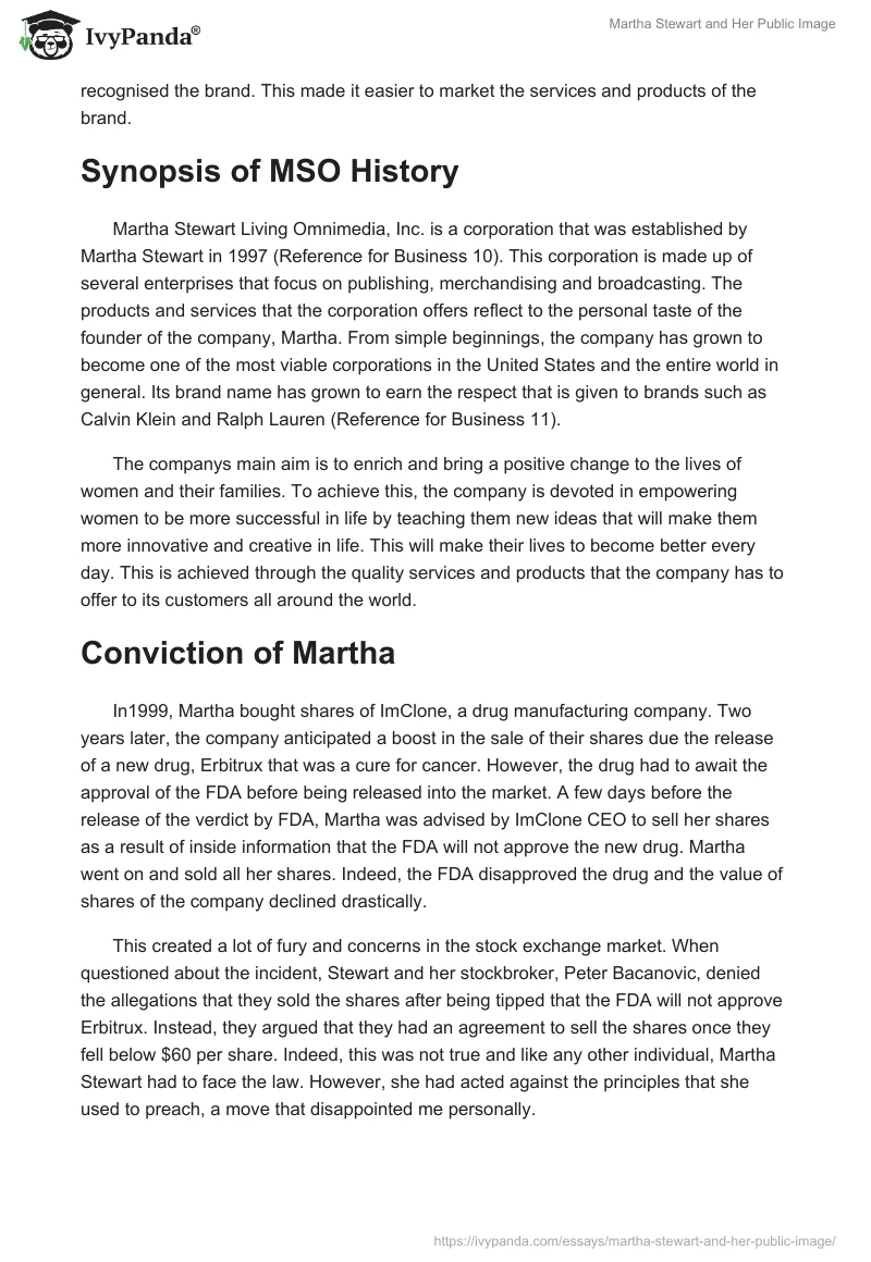 Martha Stewart and Her Public Image. Page 2