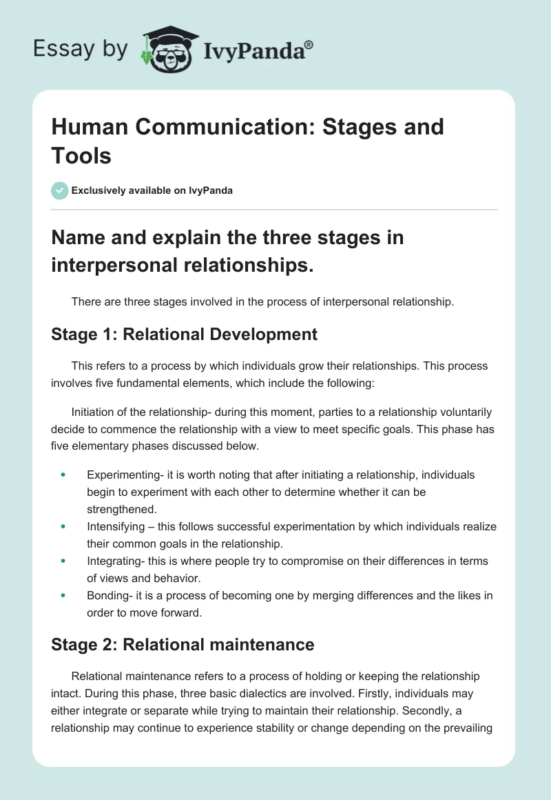 Human Communication: Stages and Tools. Page 1
