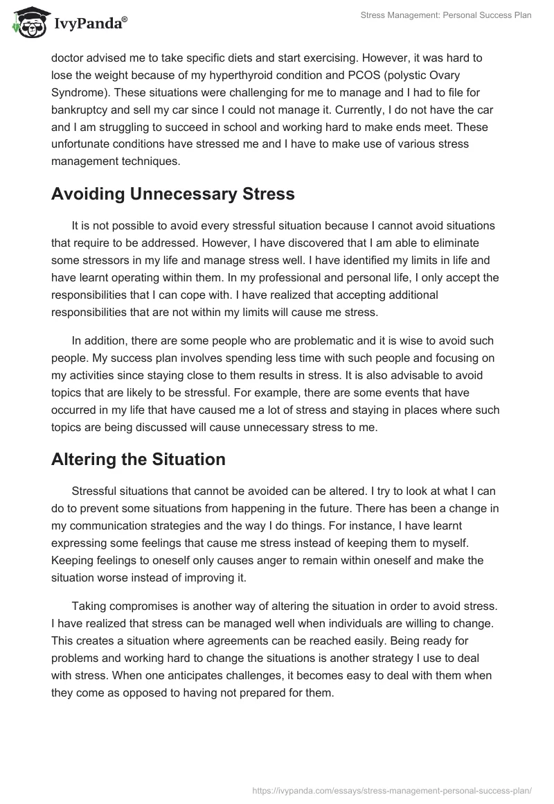 Stress Management: Personal Success Plan. Page 2