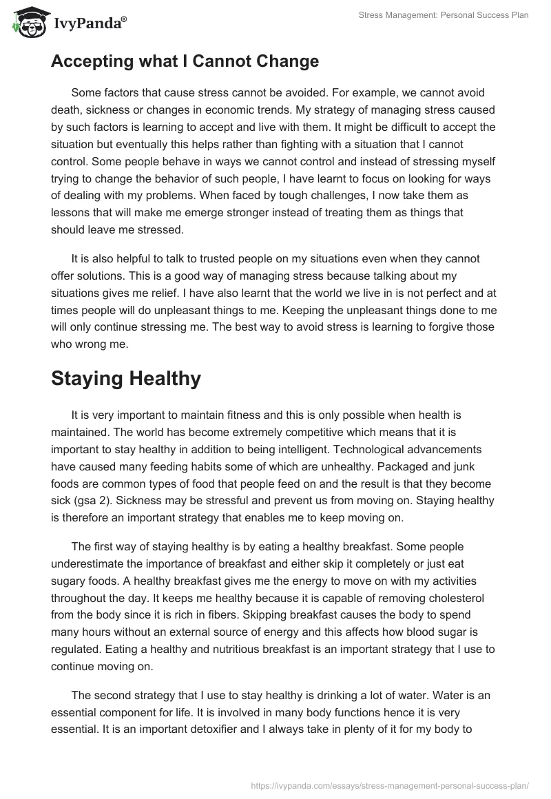 Stress Management: Personal Success Plan. Page 3