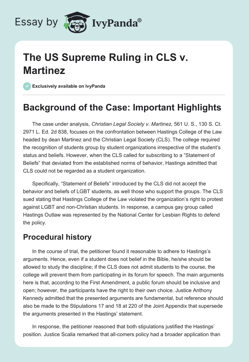 The US Supreme Ruling in CLS v. Martinez. Page 1