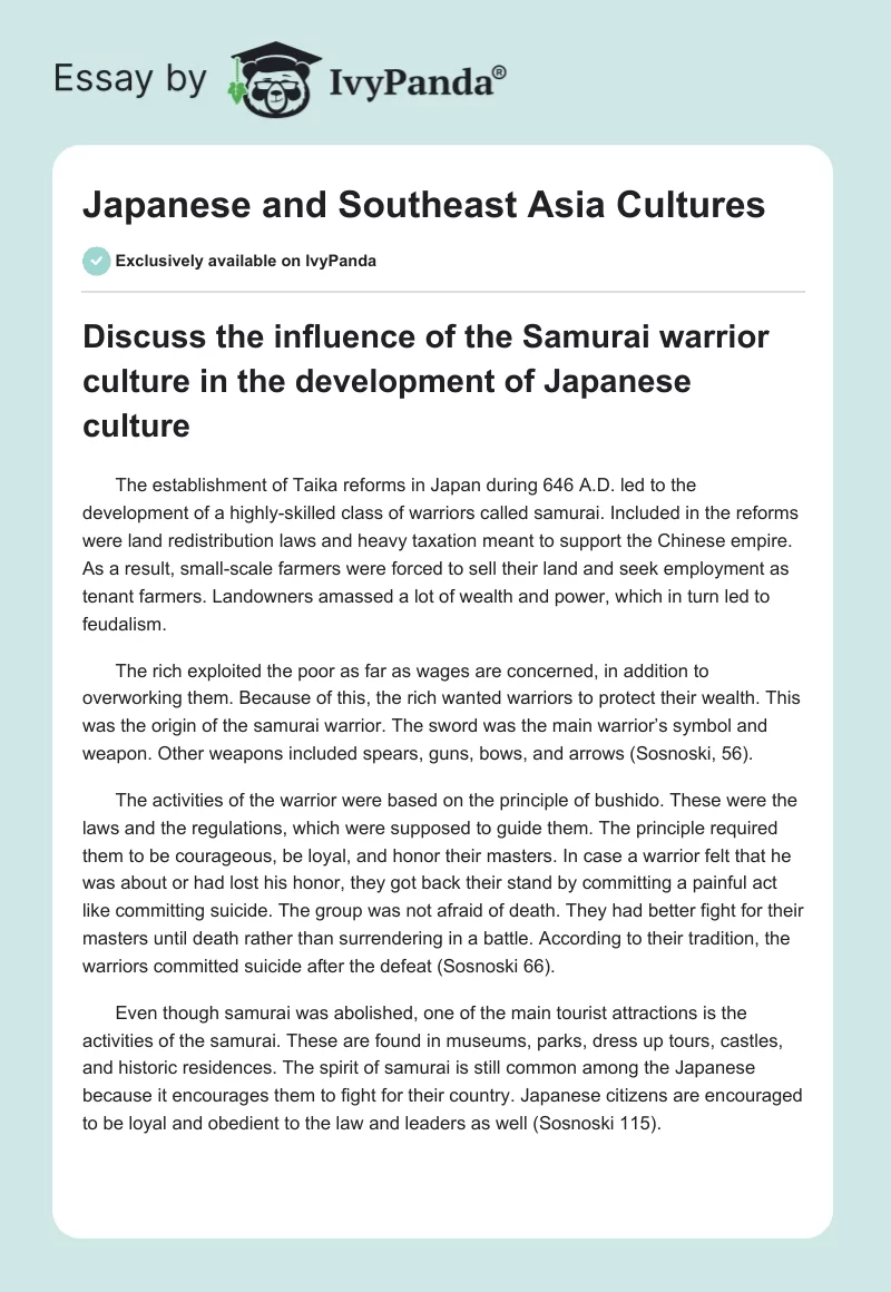 Japanese and Southeast Asia Cultures. Page 1