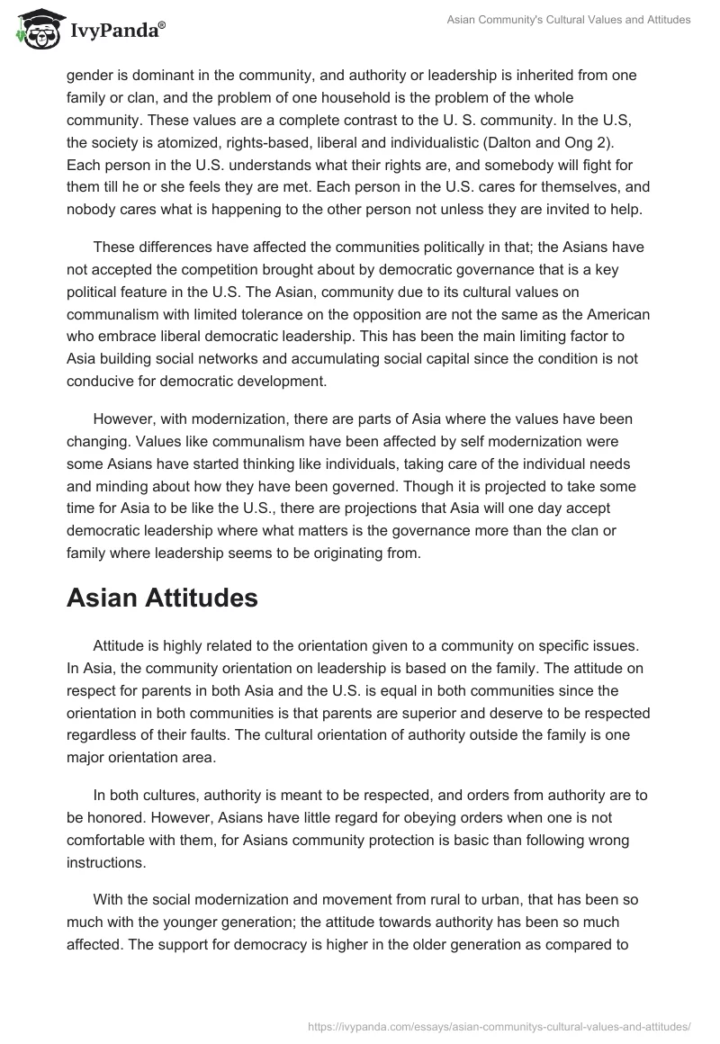 Asian Community's Cultural Values and Attitudes. Page 2