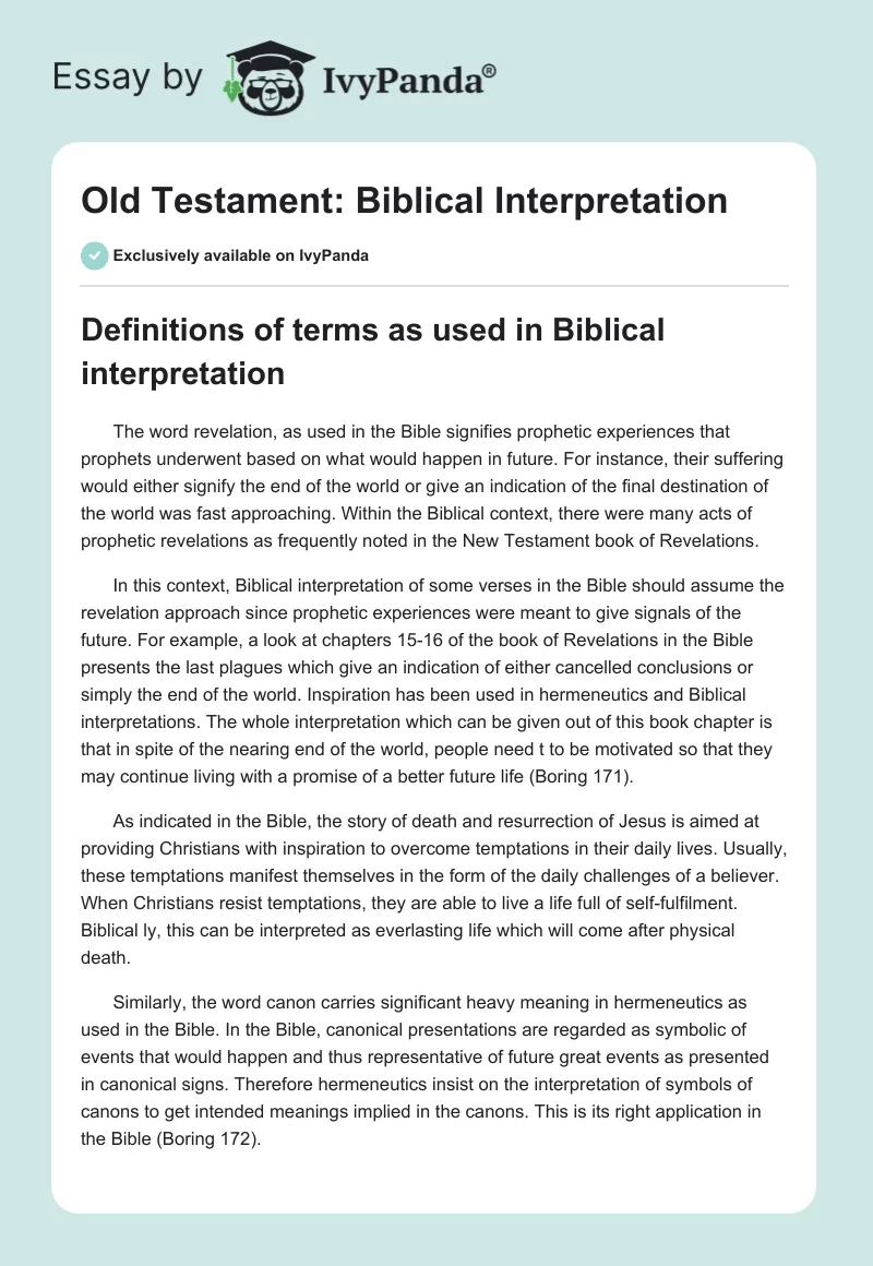 Old Testament: Biblical Interpretation. Page 1