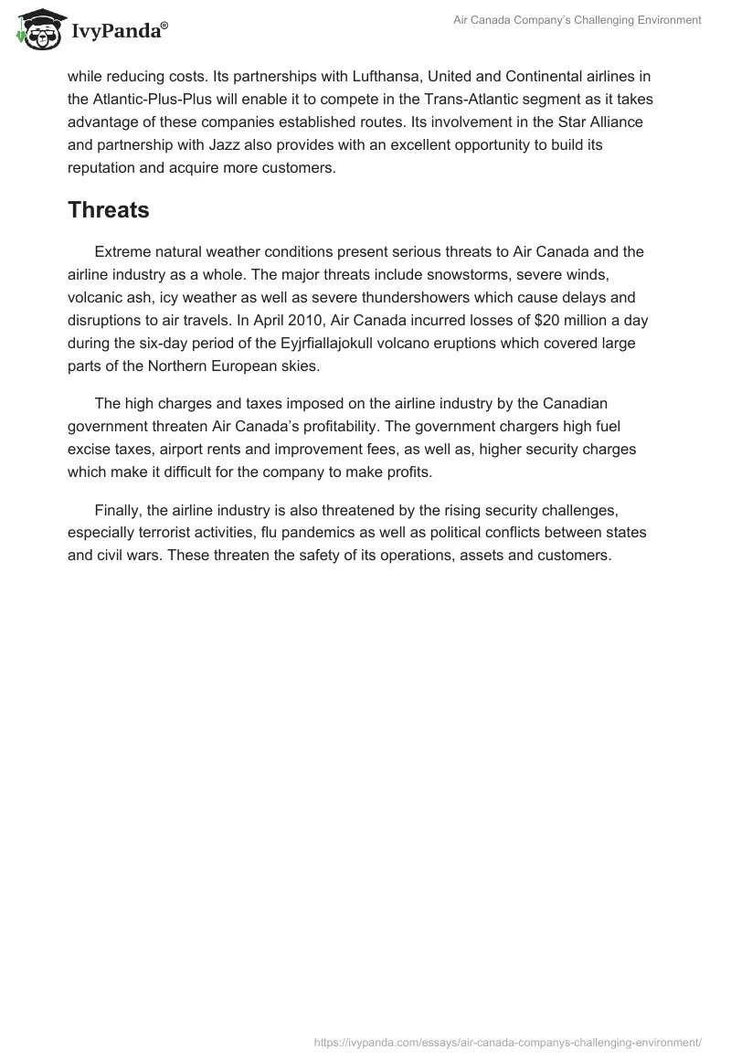 Air Canada Company’s Challenging Environment. Page 4