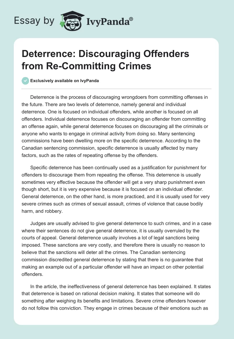 Deterrence: Discouraging Offenders from Re-Committing Crimes. Page 1
