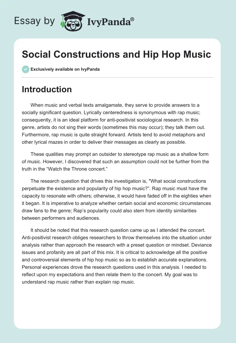 Social Constructions and Hip Hop Music. Page 1