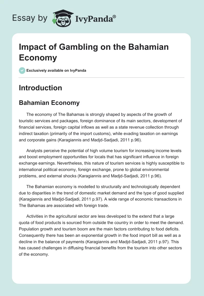 Impact of Gambling on the Bahamian Economy. Page 1