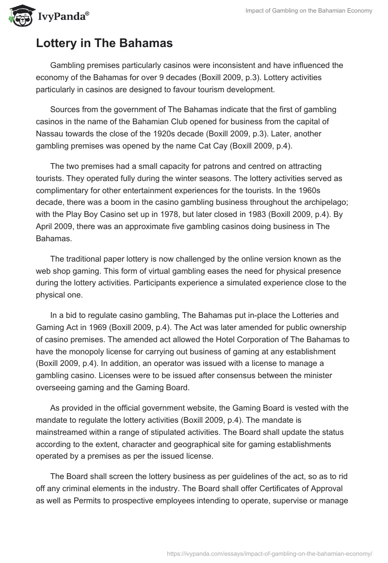 Impact of Gambling on the Bahamian Economy. Page 2