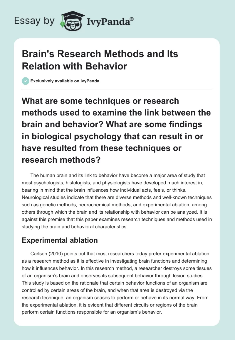 Brain's Research Methods and Its Relation With Behavior. Page 1