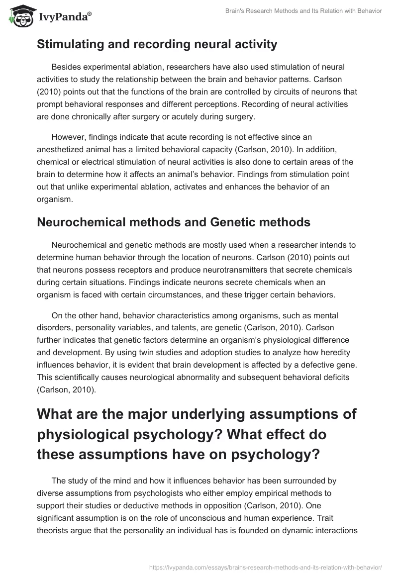 Brain's Research Methods and Its Relation With Behavior. Page 2