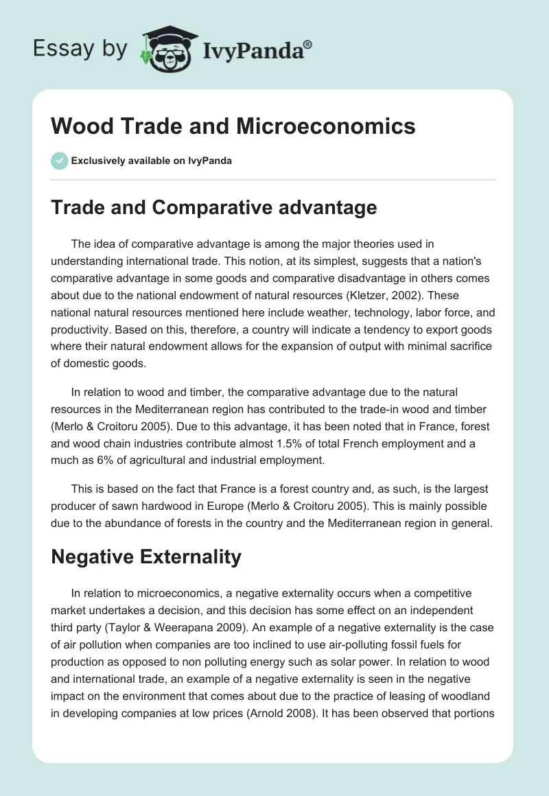 Wood Trade and Microeconomics. Page 1
