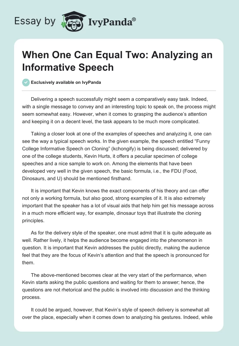 When One Can Equal Two: Analyzing an Informative Speech. Page 1