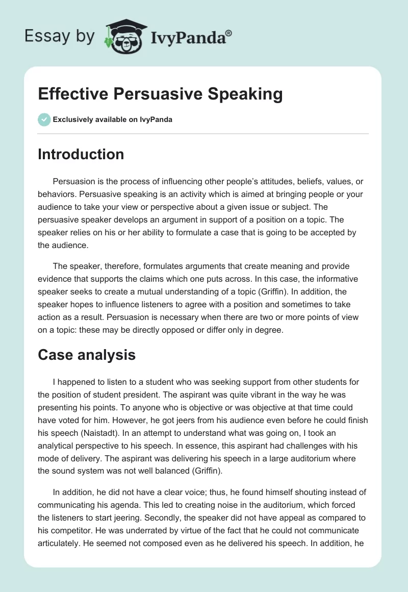 Effective Persuasive Speaking. Page 1