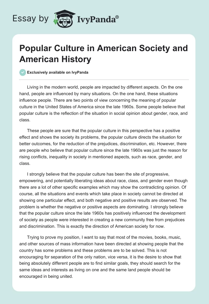 Popular Culture in American Society and American History. Page 1