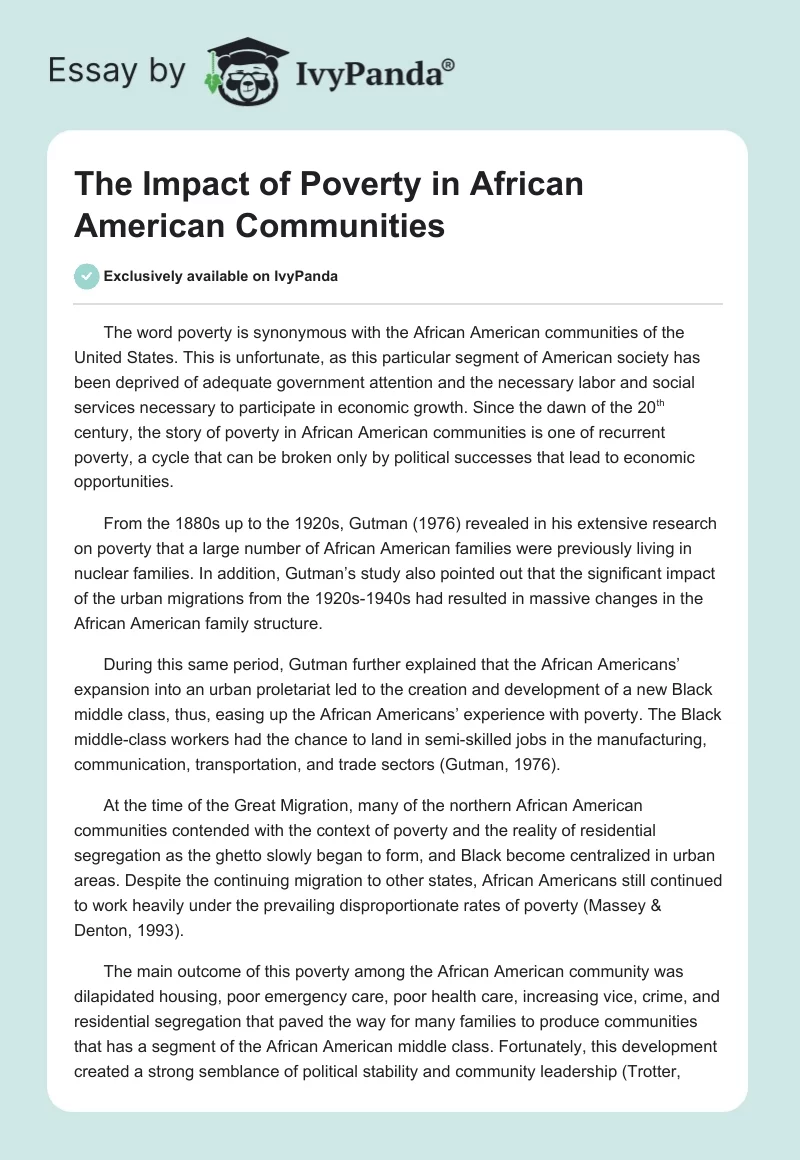 The Impact of Poverty in African American Communities. Page 1