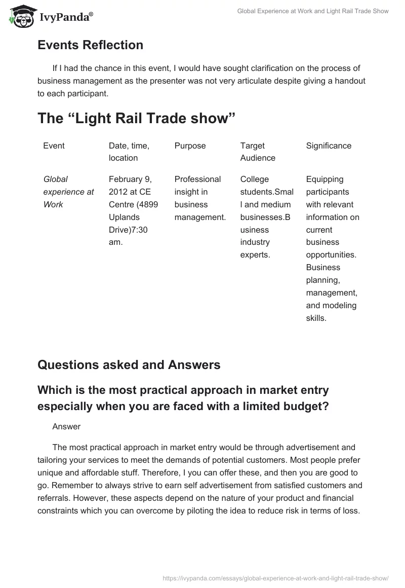 "Global Experience at Work" and "Light Rail Trade Show". Page 5