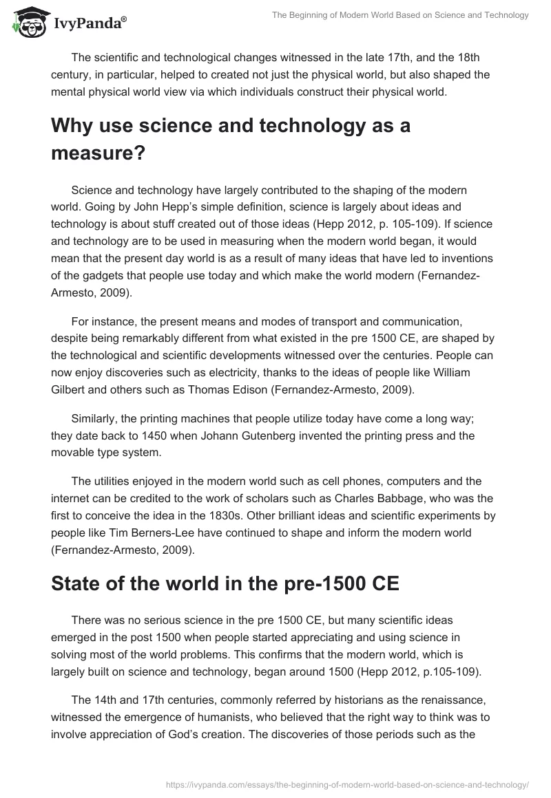 The Beginning of Modern World Based on Science and Technology. Page 2