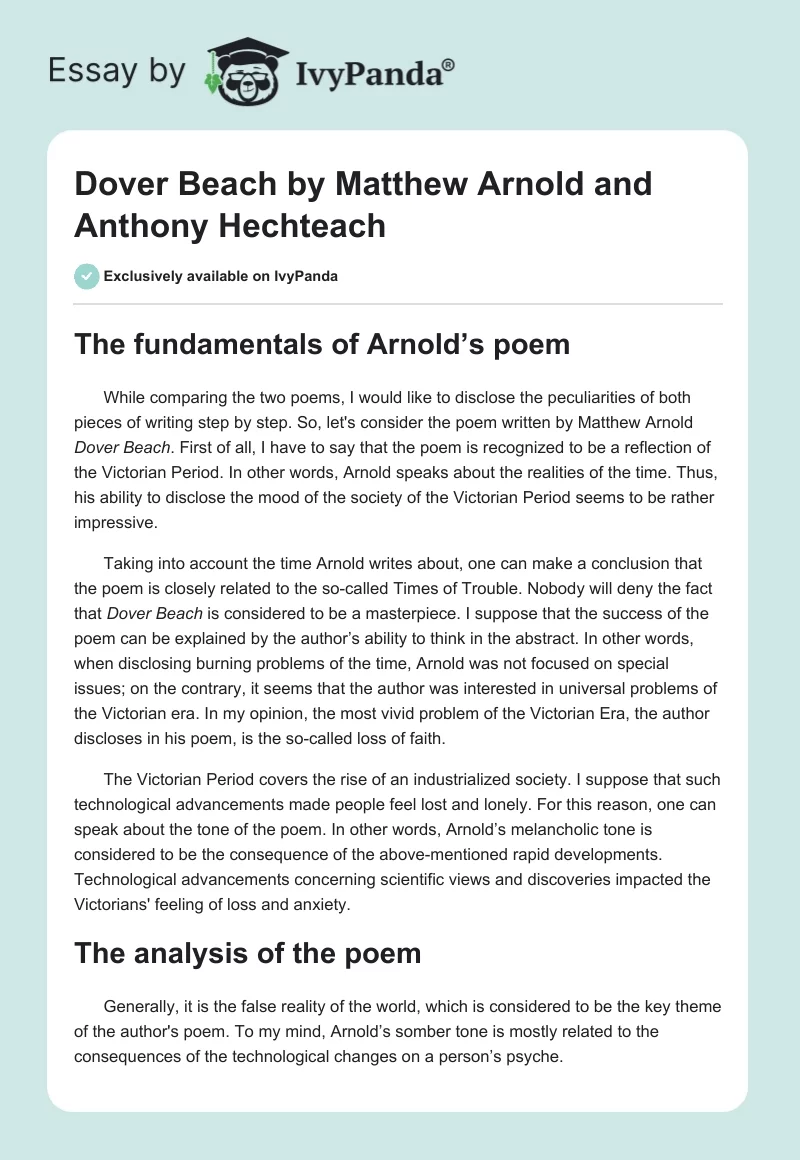 "Dover Beach" by Matthew Arnold and Anthony Hechteach. Page 1