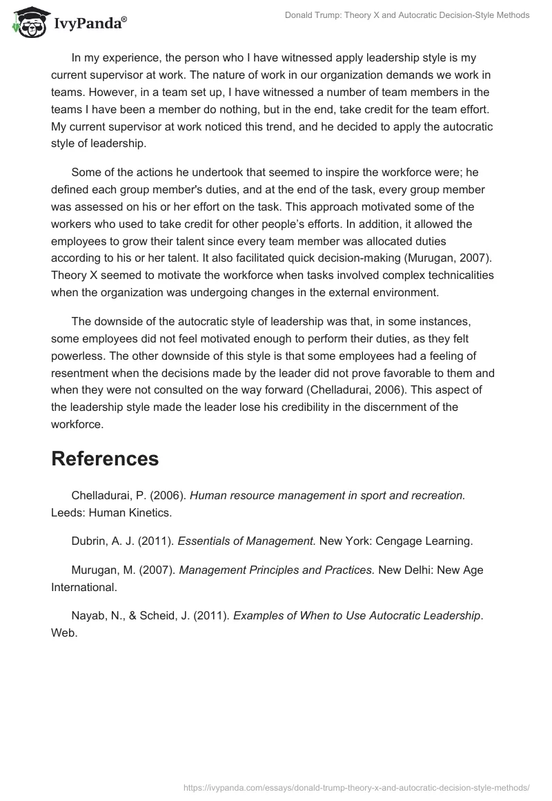 Donald Trump: Theory X and Autocratic Decision-Style Methods. Page 2