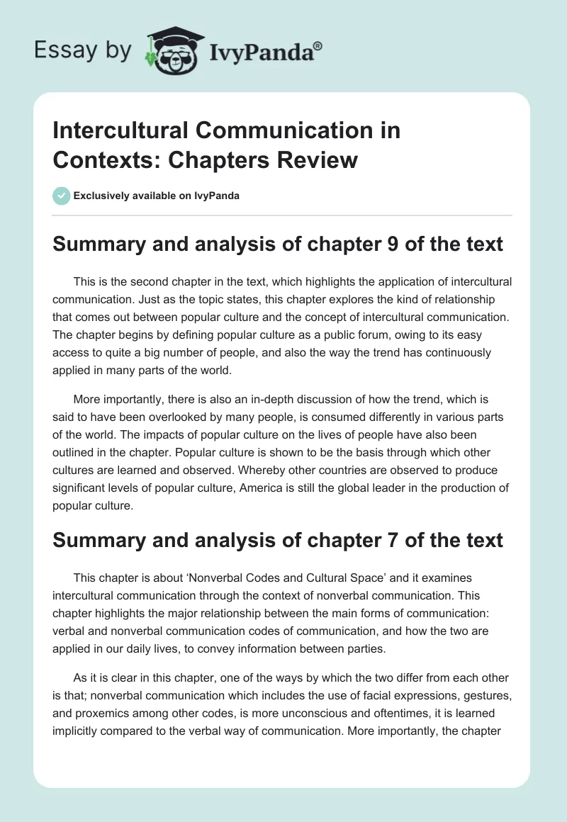 Intercultural Communication in Contexts: Chapters Review. Page 1