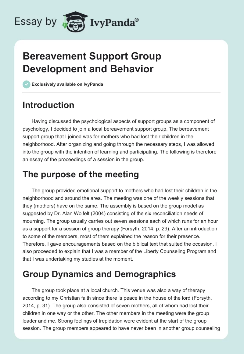 Bereavement Support Group Development and Behavior. Page 1