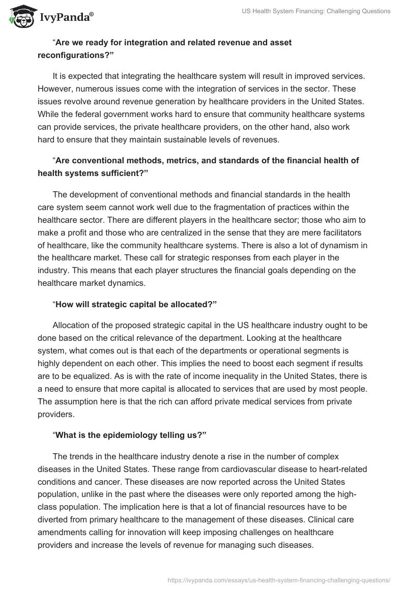US Health System Financing: Challenging Questions. Page 3