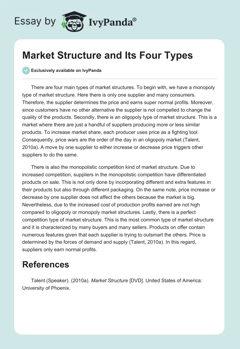 Market Structure and Its Four Types. Page 1