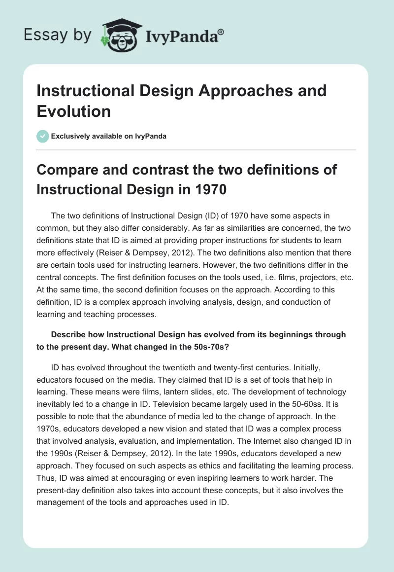 Instructional Design Approaches and Evolution. Page 1