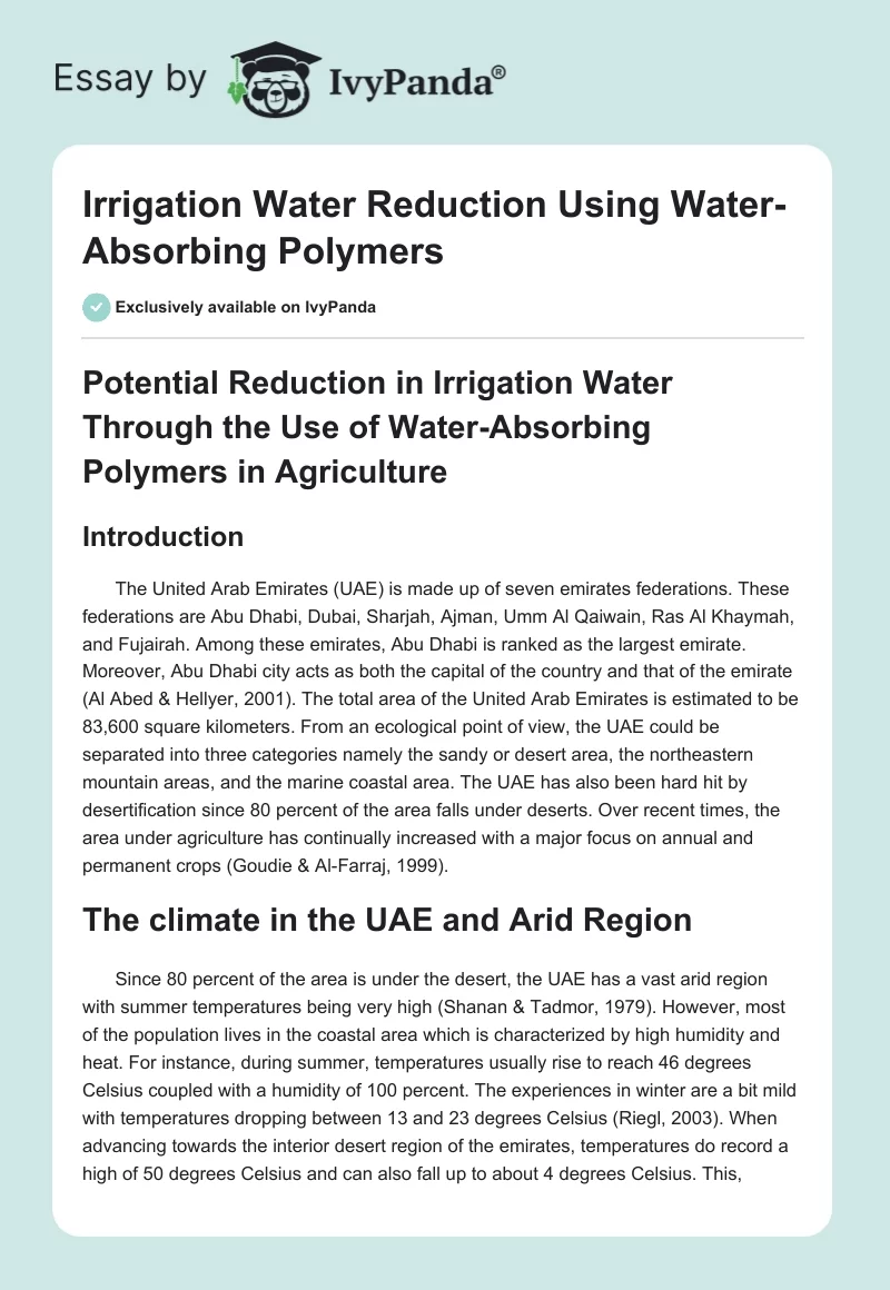 Irrigation Water Reduction Using Water-Absorbing Polymers. Page 1