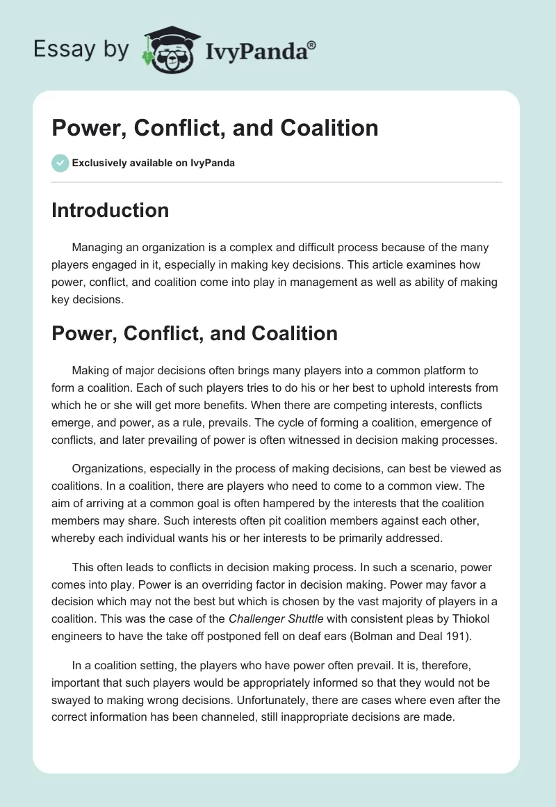 Power, Conflict, and Coalition. Page 1