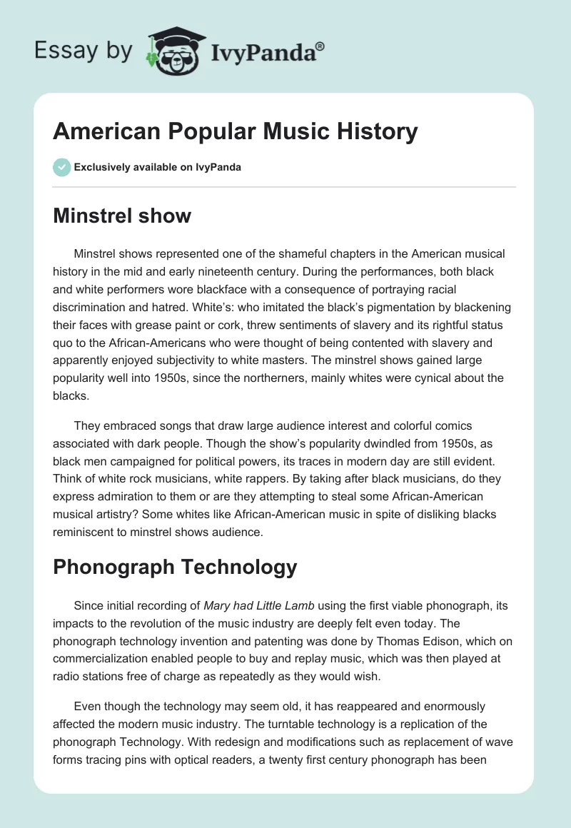 American Popular Music History. Page 1