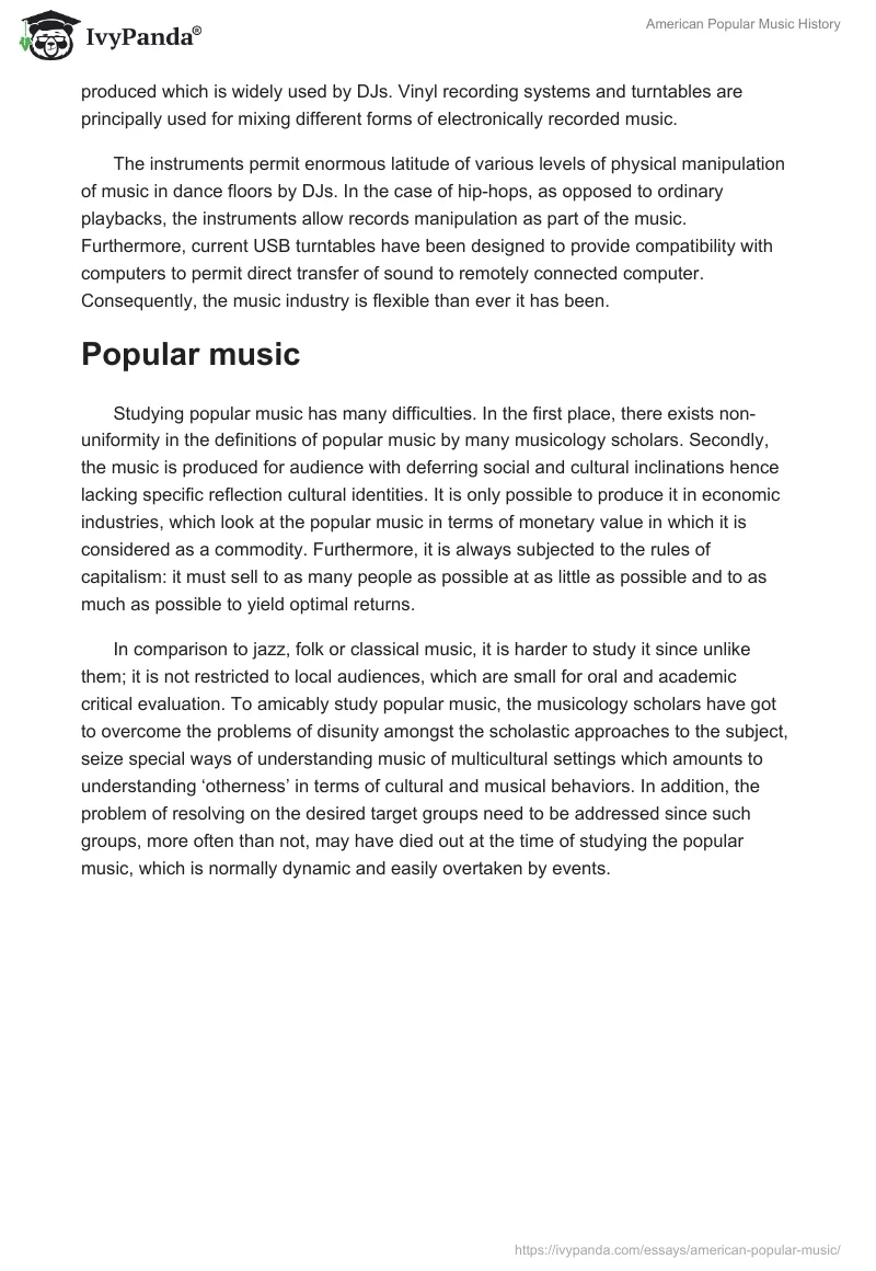 American Popular Music History - 618 Words | Essay Example