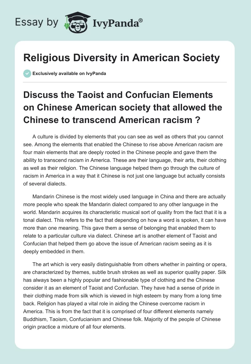 Religious Diversity in American Society. Page 1