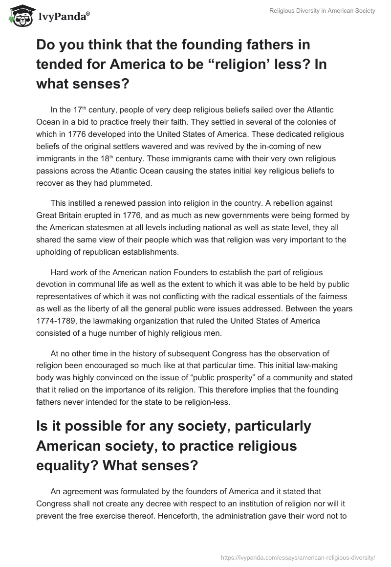 Religious Diversity in American Society. Page 3