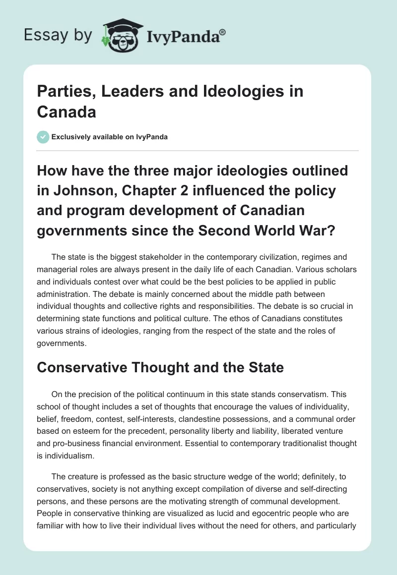 Parties, Leaders and Ideologies in Canada. Page 1