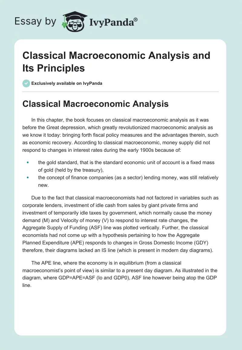 Classical Macroeconomic Analysis and Its Principles. Page 1