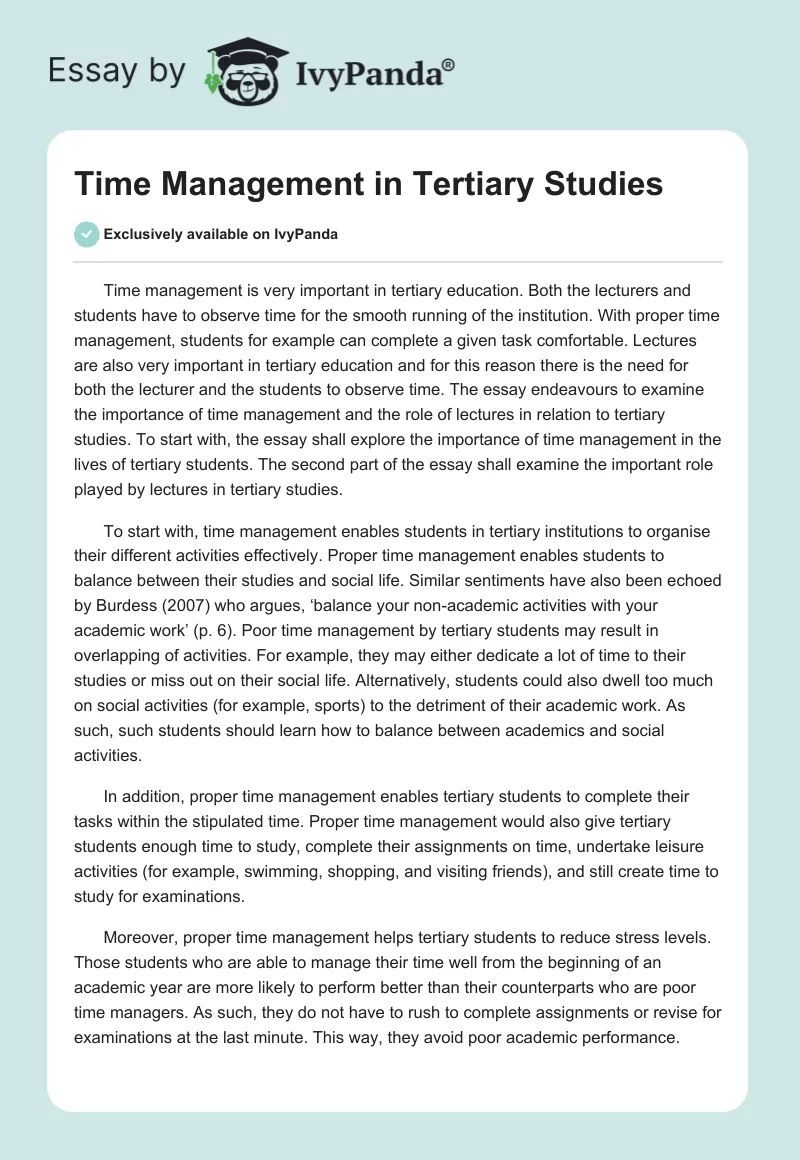 Time Management in Tertiary Studies. Page 1