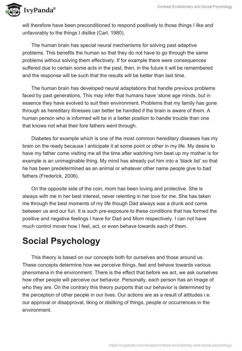 Contrast Evolutionary and Social Psychology. Page 2