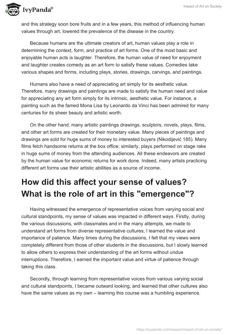 Impact of Art on Society. Page 2