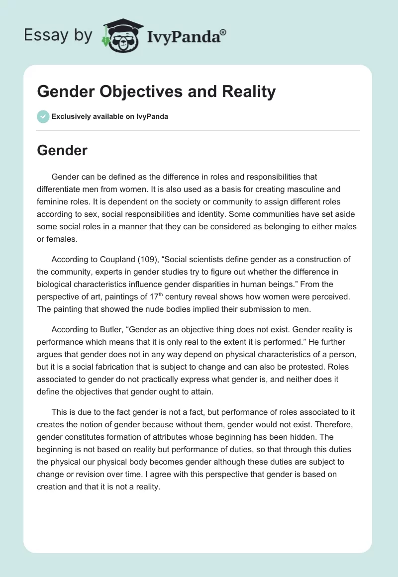 Gender Objectives and Reality. Page 1