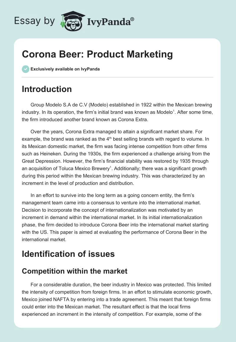 Corona Beer: Product Marketing. Page 1
