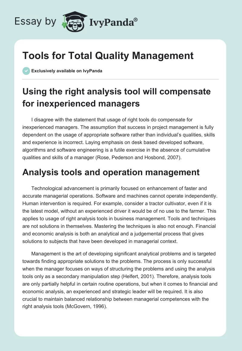 Tools for Total Quality Management. Page 1