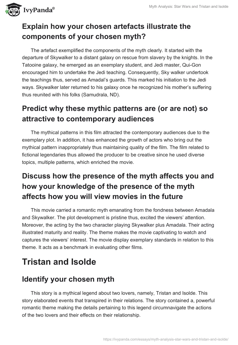 Myth Analysis: "Star Wars" and "Tristan and Isolde". Page 2