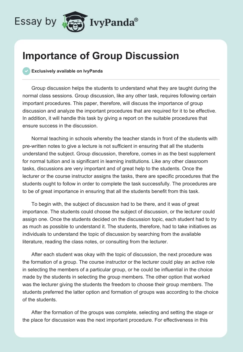 importance of group discussion essay