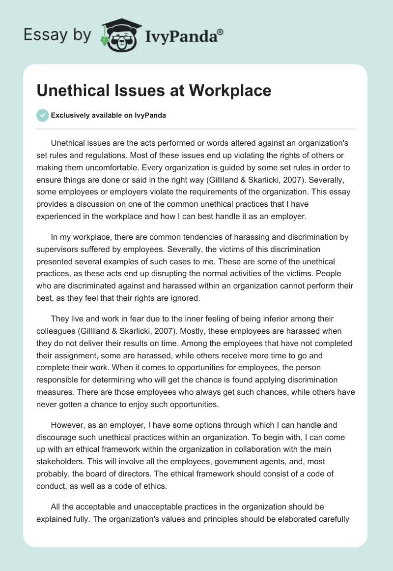 Unethical Issues at Workplace. Page 1