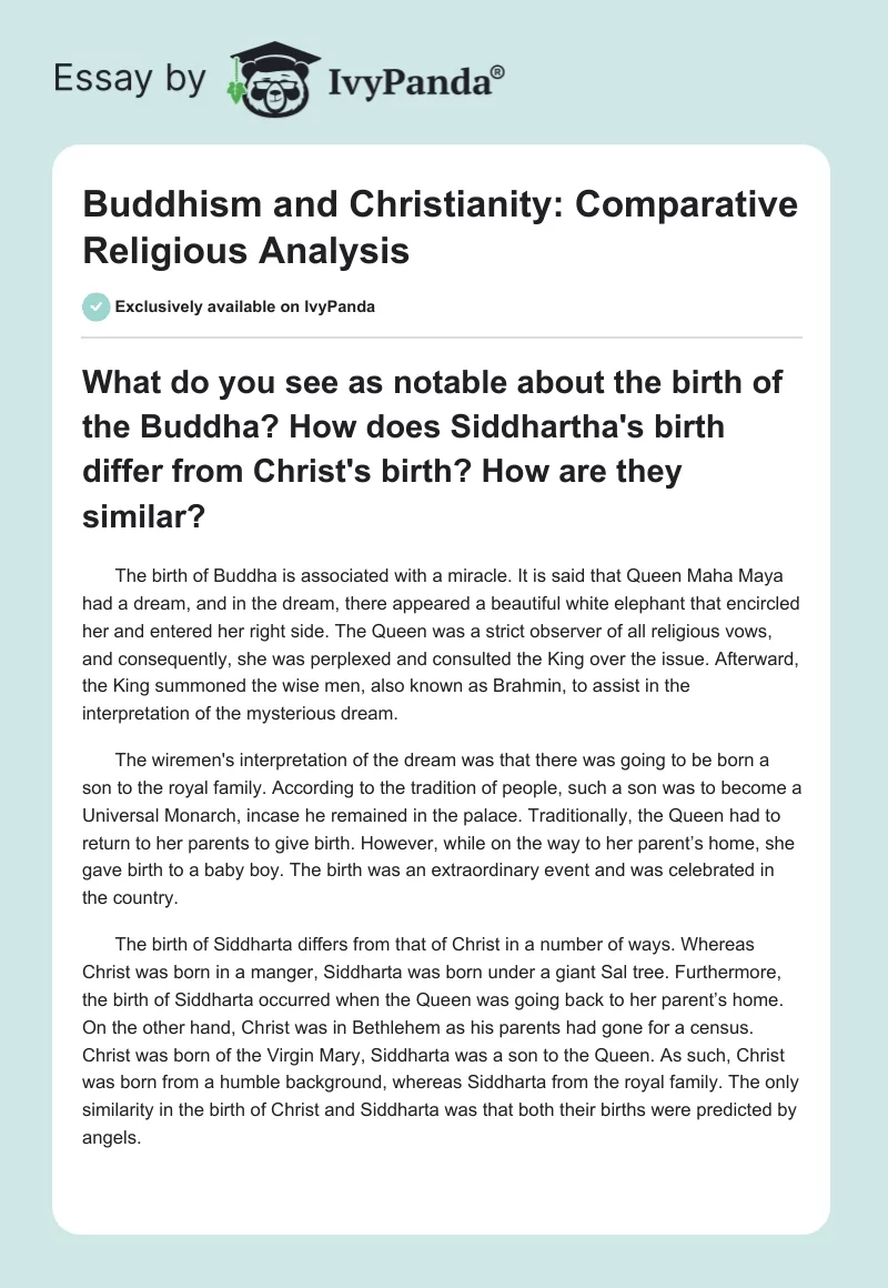 Buddhism and Christianity: Comparative Religious Analysis. Page 1